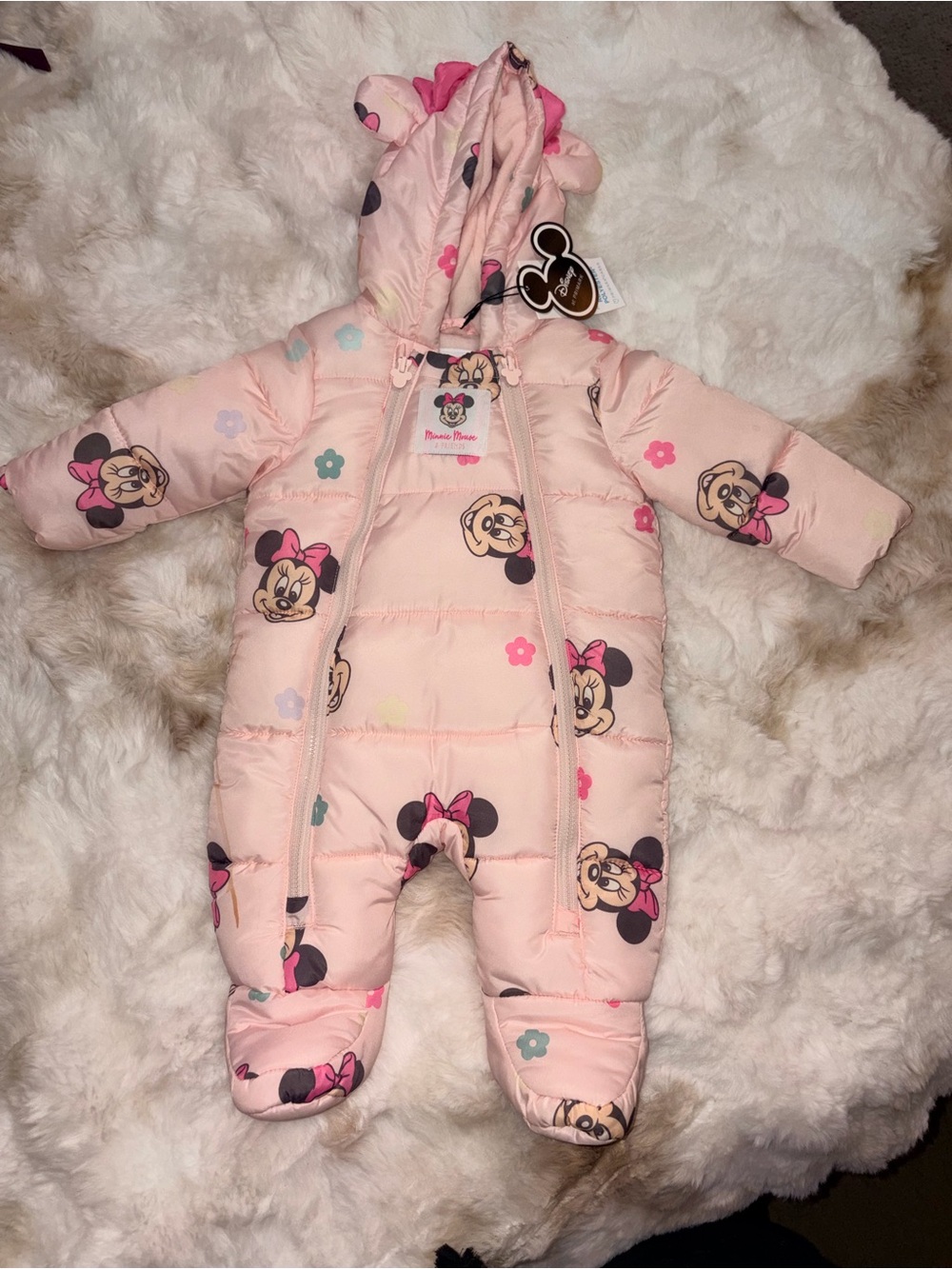 Disney Pink Minnie Mouse Puffer Footed One-Piece